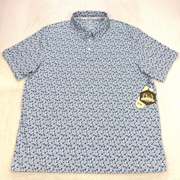 Rorie Whelan Other - Rorie Whelan Golf Polo‎ Shirt Men 2XL Blue Floral AOG Wicking UPF50 NWT